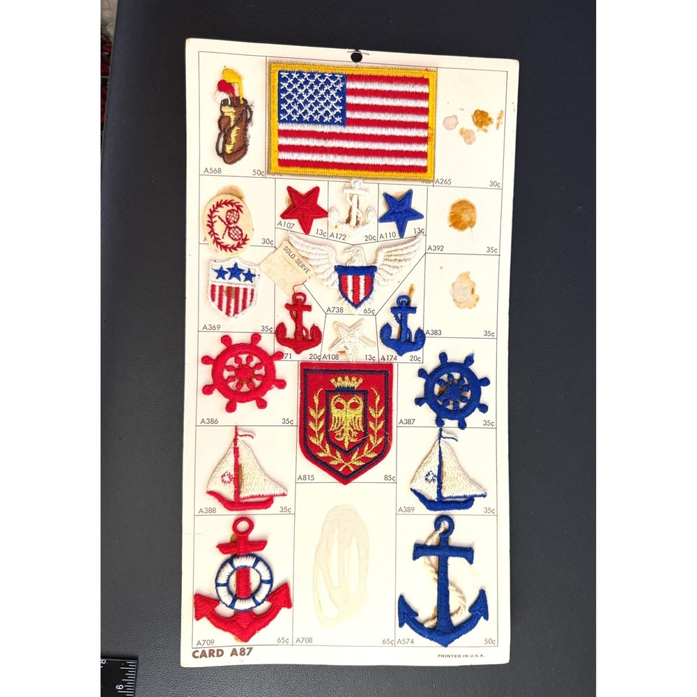 Vintage Embroidered Patch Lot Patriotic American Flag Nautical Anchor READ